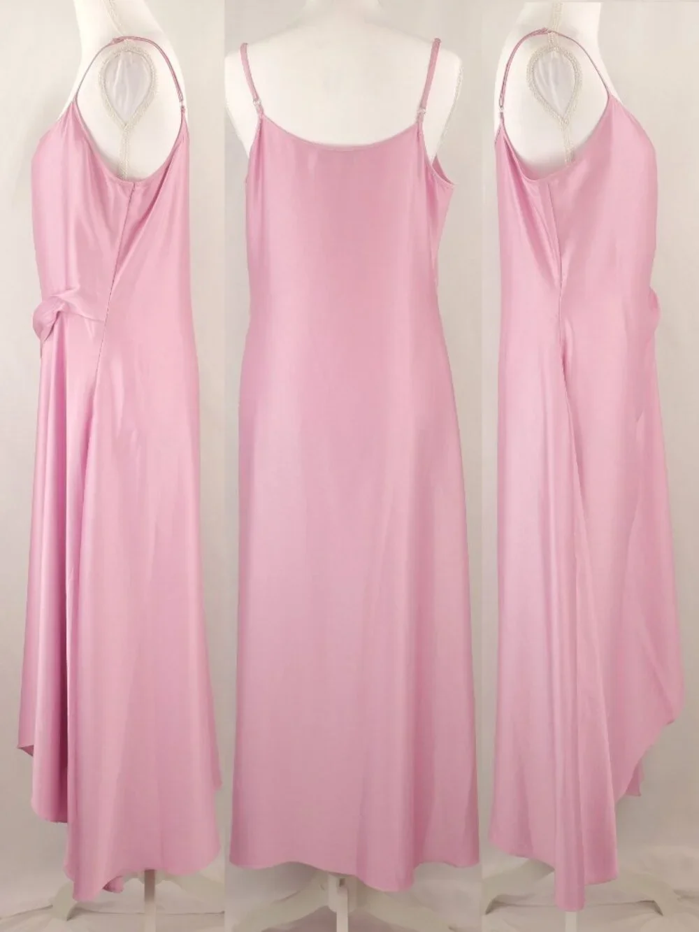 Reiss Zoey Satin Drape Ruched Midi Slip Dress, Light Pink, US 8 - Picture 2 of 11